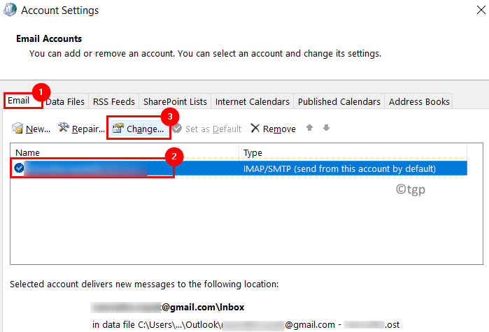 Cambio mínimo de cuenta de correo electrónico de Outlook
