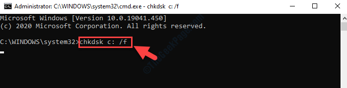 Naredbeni redak (admin) Pokrenite Chkdsk Utility Command Enter