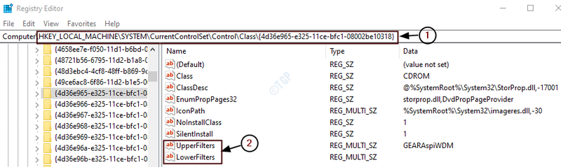 Horný filter kľúča databázy Registry