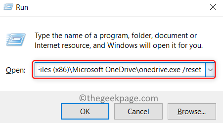 Exécuter les fichiers programme Commande de réinitialisation Onedrive Min