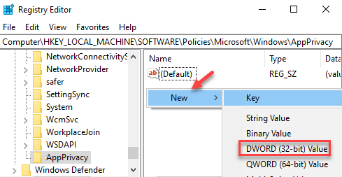 Registry Editor Appprivacy คลิกขวา New Dword (32 บิต) Value