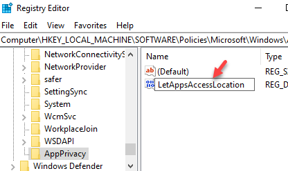 ใหม่ ค่า Dword เปลี่ยนชื่อ Letappsaccesslocation