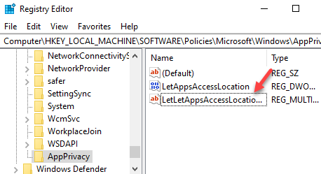 ค่าสตริงหลายค่าเปลี่ยนชื่อ Letappsaccesslocation Userincontroloftheseapps