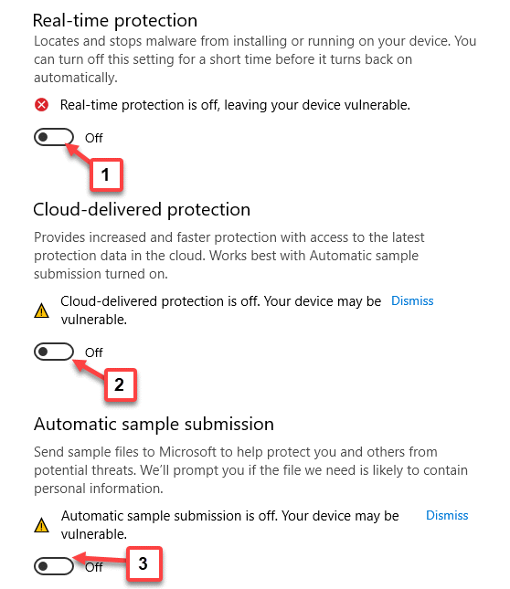 Real Time Protection Cloud Delivered Protection Envío automático de muestras Desactivar