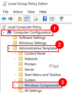 Редактор на групови правила Windows компоненти Мин