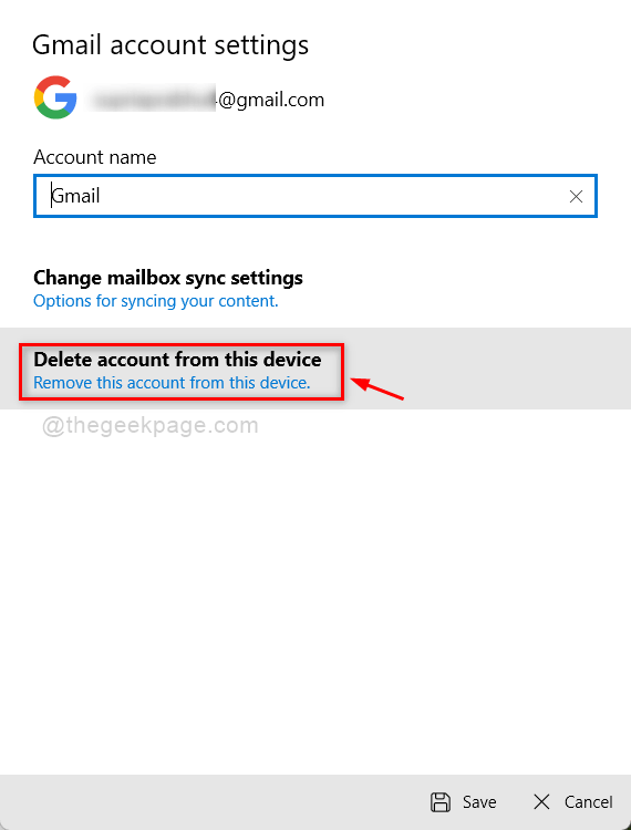 Izbrišite ovaj račun iz Device Mail 11zon