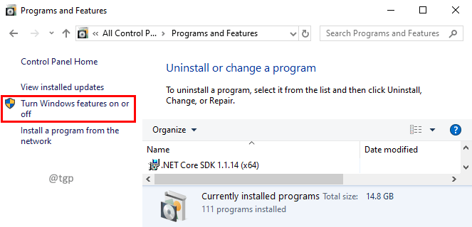 Uključi značajku sustava Windows Isključi Min