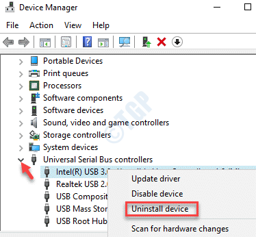 Enhetshanteraren Universal Serial Bus Controllers Host Controller Högerklicka på Avinstallera enhet