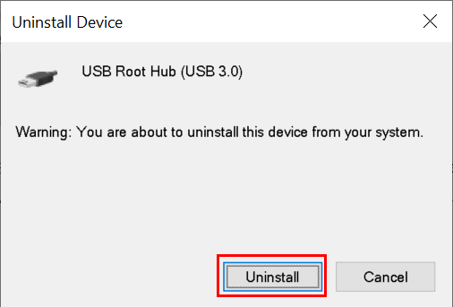Solicitud de desinstalación USB Mín.