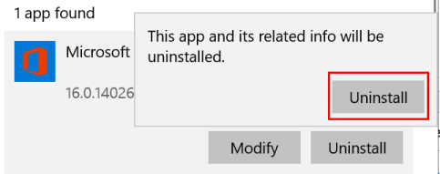 Удалить Ms Office Подтвердить мин.