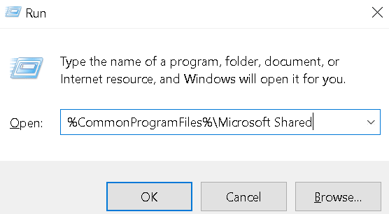 Запуск общих программных файлов Microsoft Shared Min