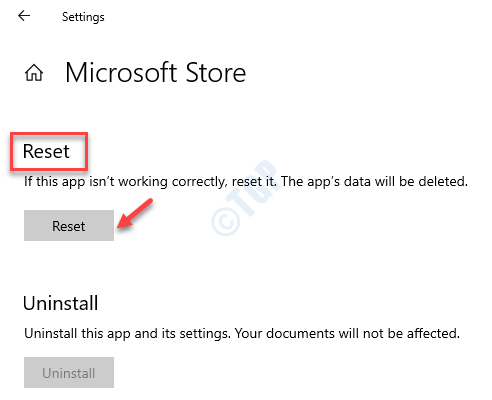 إعادة تعيين الخيارات المتقدمة لمتجر Microsoft