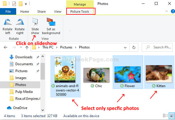 Ctrl + Klik på Select Specfic Photos Picture Tools Slideshow