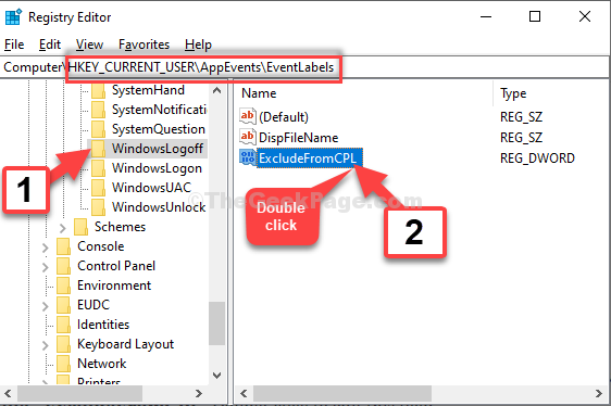 Editor databázy Registry Prejdite na cestu Windows Logoff Excludefromcpl Dvojité kliknutie
