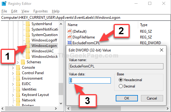 Windowslogon Excludefromcpl Διπλό κλικ Valaue Data 0
