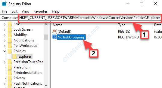 Editor del registro Navegar al explorador de rutas Notaskgrouping