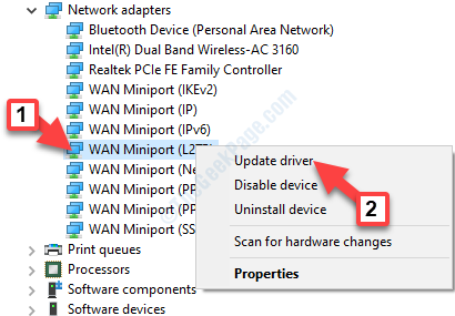 „Wan Miniport“ (l2tp) „Wan Miniport“ (tinklo monitorius) Dešiniuoju pelės mygtuku spustelėkite Atnaujinti tvarkyklę