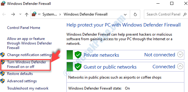 Lijeva strana upravljačke ploče Uključite ili isključite vatrozid sustava Windows Defender