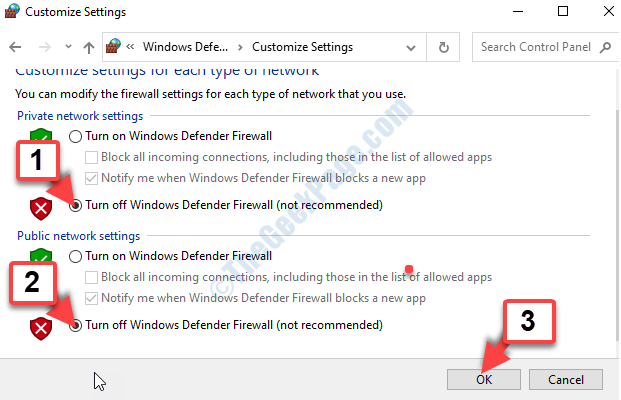 Postavke privatne mreže isključuju vatrozid Windows Defender Postavke javne mreže isključuju vatrozid Windows Defender