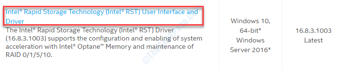 „Intel Rst“ spustelėkite K.