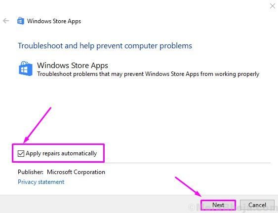Solucionador de problemas de aplicaciones de la Tienda Windows Aplicar reparaciones