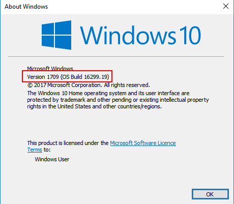 Se muestra la compilación de la versión de Windows