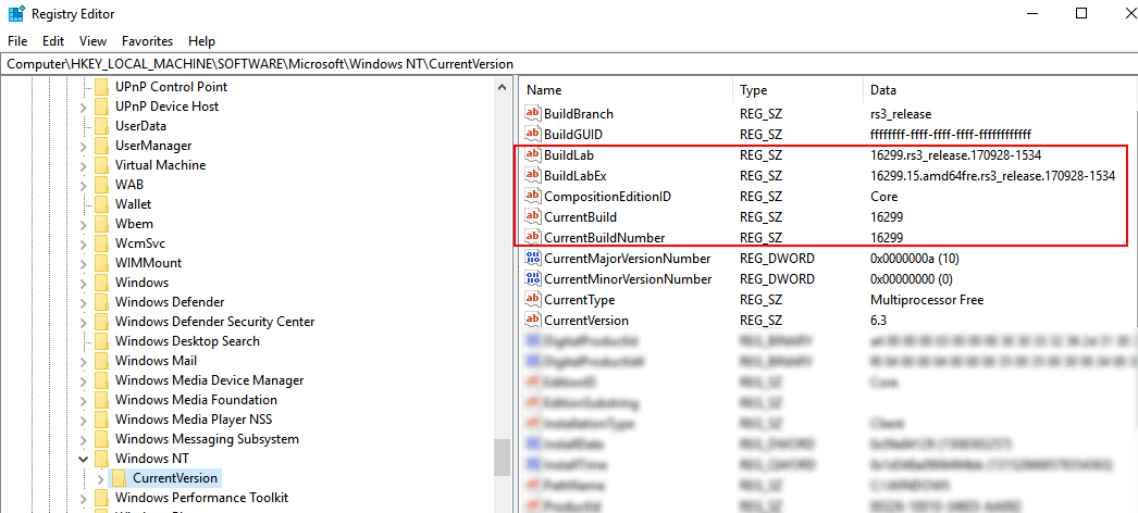 Número de compilación Versión de registro de Windows 10 Mín.