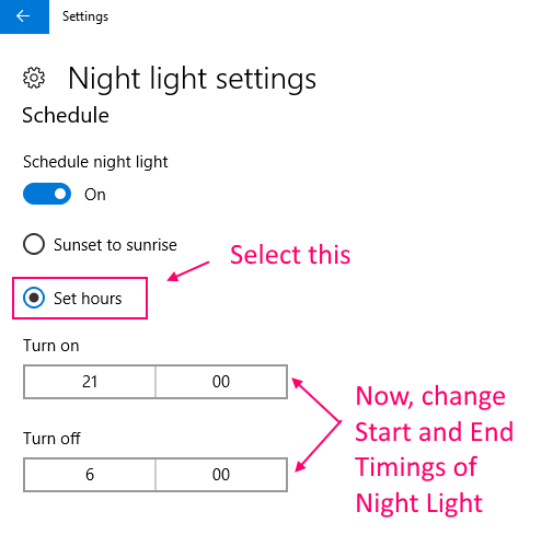 Wijzig timing Nachtlampje Windows 10 1